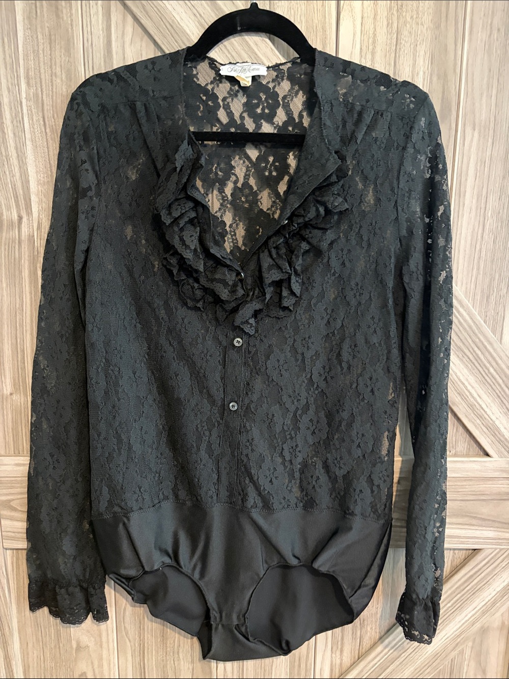 Vintage Saks Fifth Avenue Black Lace Ruffle Bodysuit Top